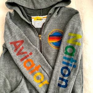 Aviator Nation Gray Zipper Hoodie Sweatshirt size 14 girls